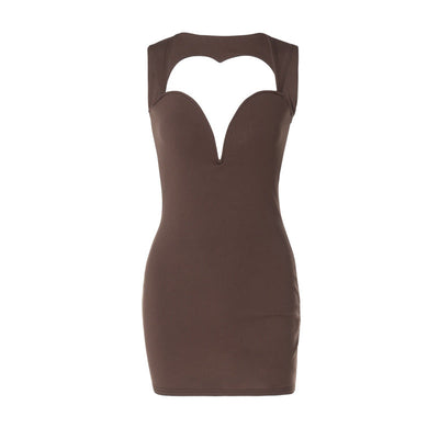 Damen figurbetontes Minikleid mit tiefem V-Ausschnitt und schmalen Trägern Heidi-Mode