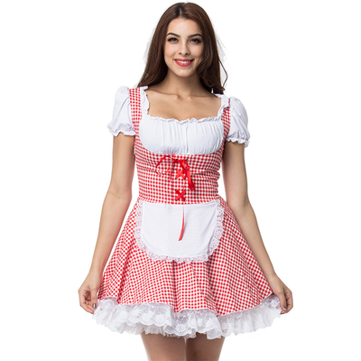Damen Kariert Schulterfrei Oktoberfest Dirndl Kleid