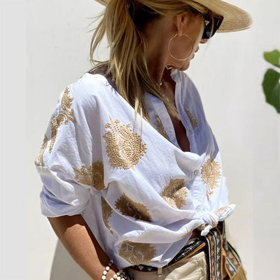 Damen Elegante verspielte Bluse mit dekorativem Knopf-Design Heidi-Mode