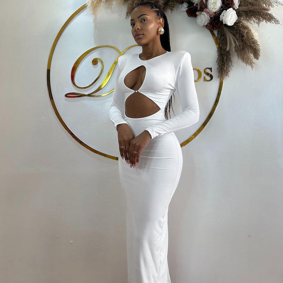 Damen elegantes Bodycon-Kleid mit Cut-Out-Details und langen Ärmeln Heidi-Mode