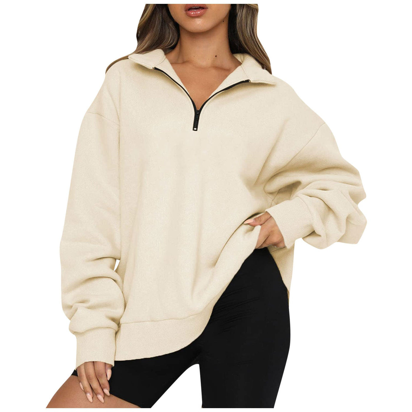 Damen Bequemer Oversized Pullover mit Reißverschluss Heidi-Mode