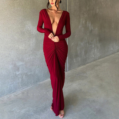 Damen Figurbetontes Wickelkleid mit tiefem V-Ausschnitt und eleganten Falten Heidi-Mode