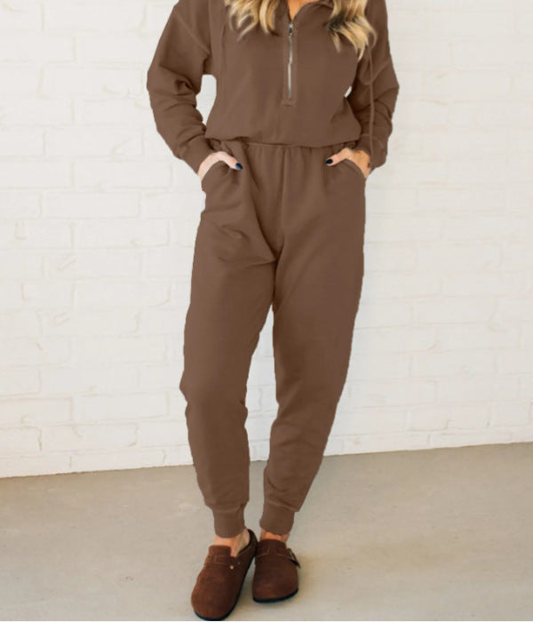 Damen Freizeit-Jumpsuit mit kurzem Reißverschluss und praktischem Gummizug Heidi-Mode