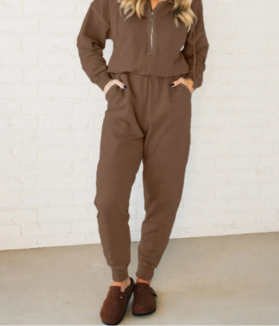 Damen Freizeit-Jumpsuit mit kurzem Reißverschluss und praktischem Gummizug Heidi-Mode