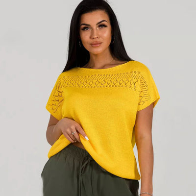 Damen luftiges Strickoberteil mit feiner Lochmusterstruktur und lässigem Schnitt Heidi-Mode