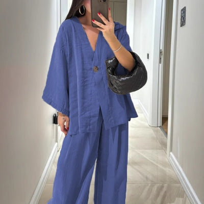 Damen Leichte und luftige Loungewear Kombination mit weitem Schnitt Heidi-Mode