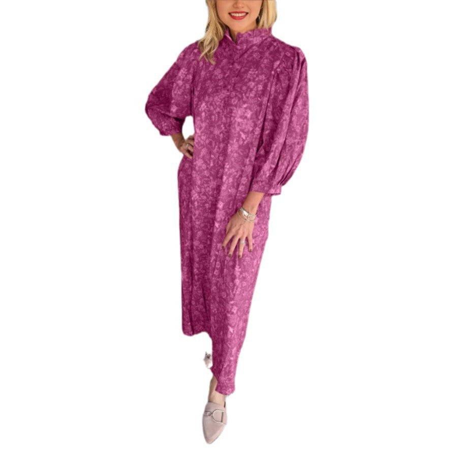 Damen Maxi-Hemdkleid mit botanischem Druck und eleganten Puffärmeln Heidi-Mode