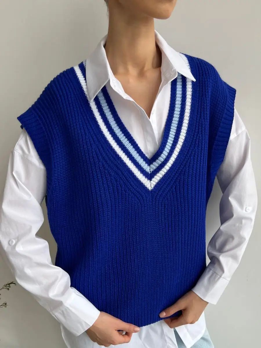 Damen Strickweste mit V-Ausschnitt und sportlichen Akzenten Heidi-Mode