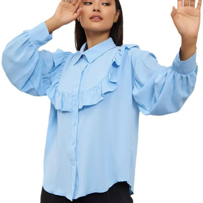 Damen elegantes Blusenshirt mit Rüschen und soften Baumwollstoff Heidi-Mode