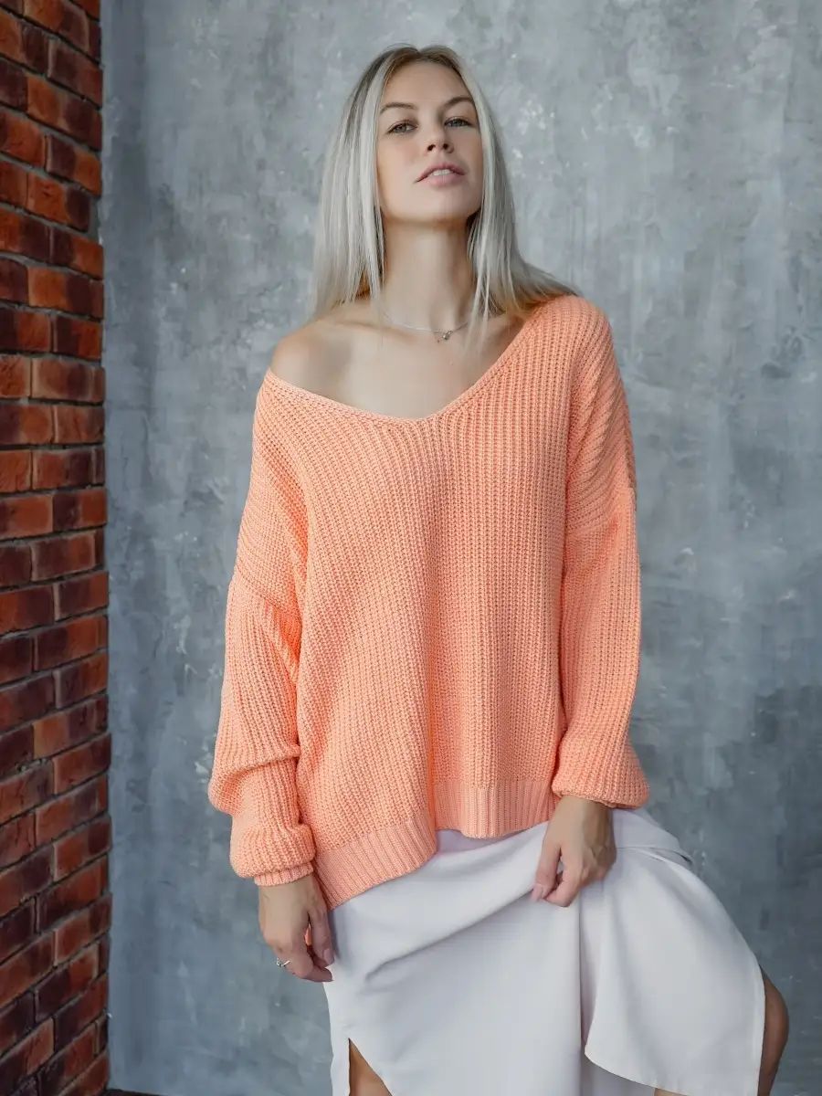 Damen Oversized Strickpullover mit asymmetrischem Ausschnitt und breiten Rippstrickdetails Heidi-Mode