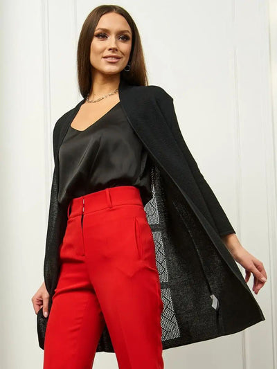 Damen eleganter Strickcardigan mit offenem Schnitt und feinem Muster Heidi-Mode