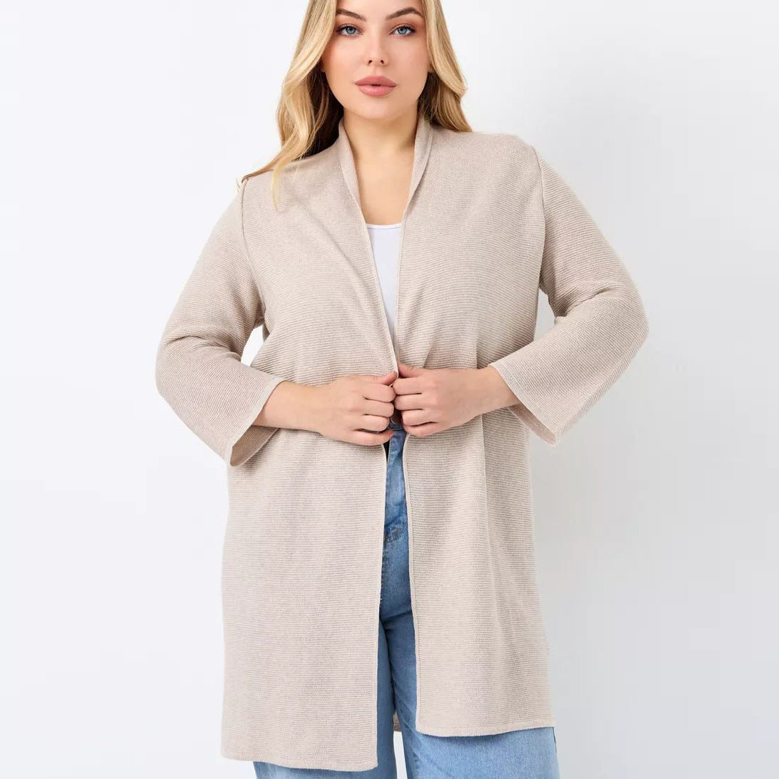 Damen eleganter Strickcardigan mit offenem Schnitt und feinem Muster Heidi-Mode
