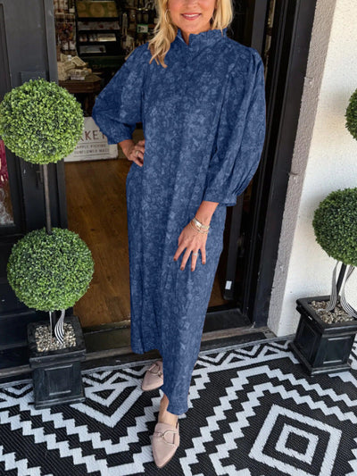 Damen Maxi-Hemdkleid mit botanischem Druck und eleganten Puffärmeln Heidi-Mode