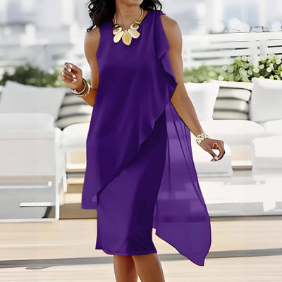 Damen asymmetrisches Chiffonkleid mit raffiniertem Rüschendetail Heidi-Mode