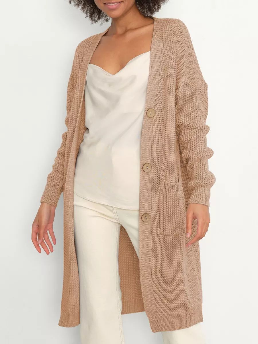 Damen lässiger Strickcardigan mit Knopfverschluss und Taschen Heidi-Mode