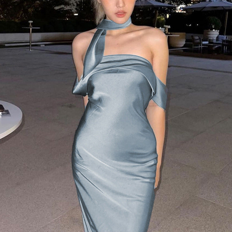 Damen schulterfreies Abendkleid mit elegantem Neckholder-Design Heidi-Mode