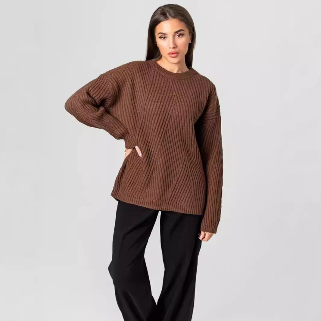 Damen kuscheliger Strickpullover mit diagonalem Rippdesign Heidi-Mode