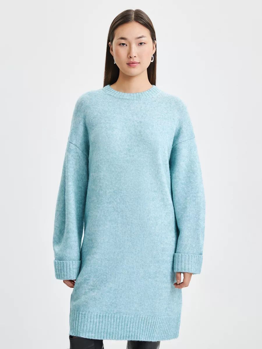 Damen Strickkleid mit überschnittenen Schultern und geripptem Saum Heidi-Mode