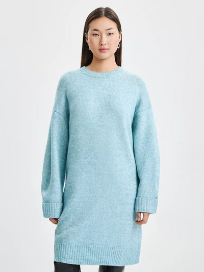 Damen Strickkleid mit überschnittenen Schultern und geripptem Saum Heidi-Mode