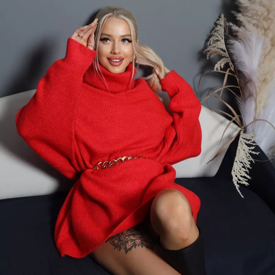 Damen kuscheliger Oversized Pullover mit hohem Kragen und konischem Schnitt Heidi-Mode