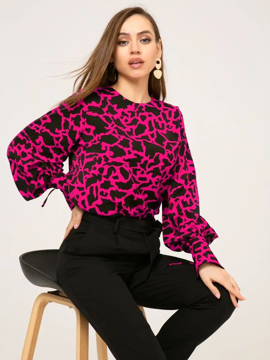 Damen Bluse mit auffälligem Punktmuster und voluminösen Ärmeln Heidi-Mode