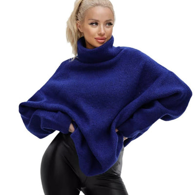 Damen kuscheliger Oversized Pullover mit hohem Kragen und konischem Schnitt Heidi-Mode