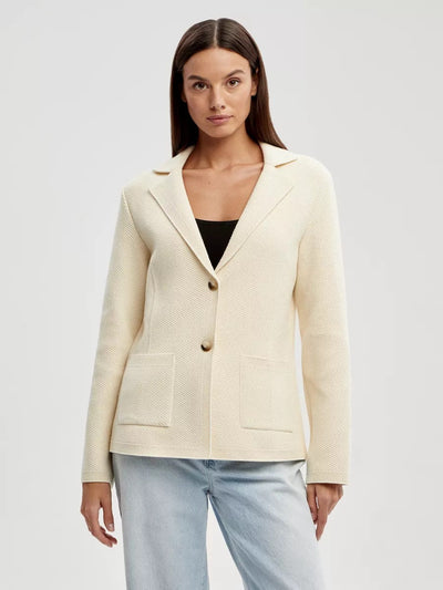 Damen strukturierte Blazerjacke mit elegantem Revers und funktionalen Taschen Heidi-Mode