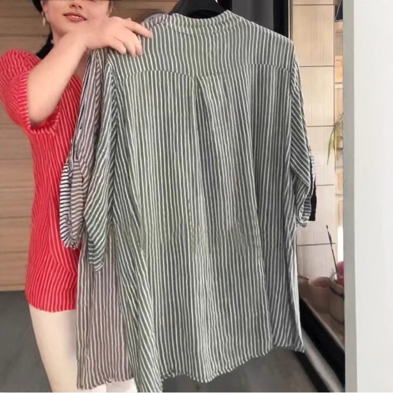 Damen lässige Bluse mit Knopfleiste und Streifenmuster Heidi-Mode