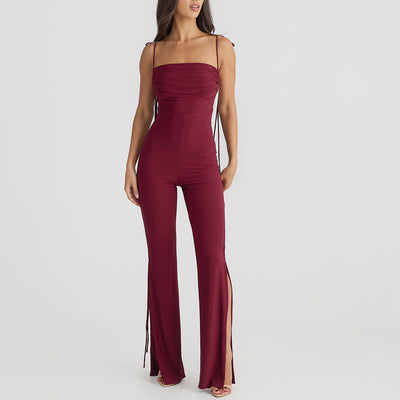 Damen eleganter Jumpsuit mit schulterfreiem Design und Seitenschlitzen Heidi-Mode