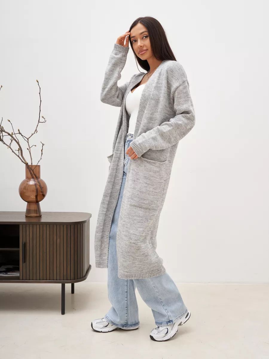 Damen eleganter Cardigan mit Taillengürtel und tiefen Taschen Heidi-Mode