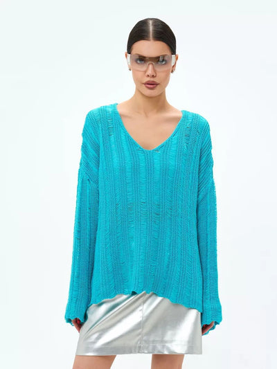 Damen Übergröße Pullover aus leichtem Strickmaterial mit raffiniertem Lochmuster Heidi-Mode