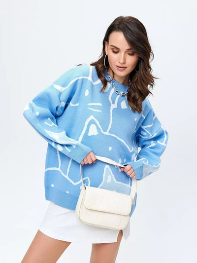 Damen lässiger Pullover mit modernem Katzendesign und oversized Passform Heidi-Mode
