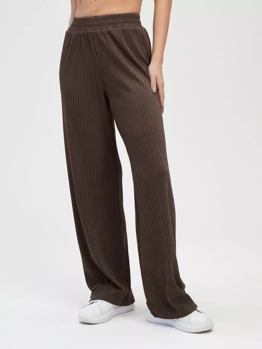 Damen weite, gestreifte Baumwollhose mit elastischem Bund und lässigem Schnitt Heidi-Mode