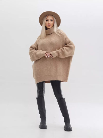 Damen kuscheliger Oversized Pullover mit hohem Kragen und konischem Schnitt Heidi-Mode