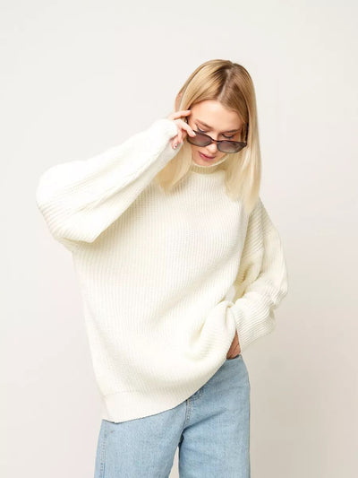 Damen kuscheliger Strickpullover mit weitem Schnitt und modernem Design Heidi-Mode