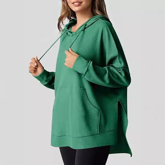 Damen Oversized Kapuzenpullover mit praktischen Eingrifftaschen und hochwertigem Strukturstoff Heidi-Mode