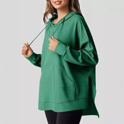 Damen Oversized Kapuzenpullover mit praktischen Eingrifftaschen und hochwertigem Strukturstoff Heidi-Mode