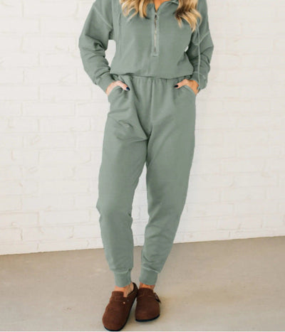 Damen Freizeit-Jumpsuit mit kurzem Reißverschluss und praktischem Gummizug Heidi-Mode