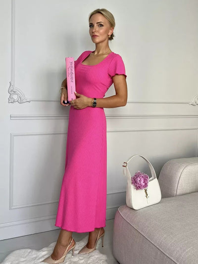 Damen Midikleid mit schickem Rippenstruktur und eleganten Puffärmeln Heidi-Mode