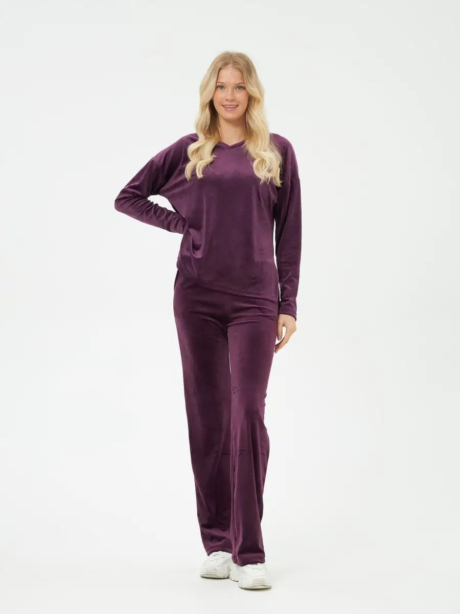 Damen Kuscheliges Lounge-Set mit V-Ausschnitt und weitem Bein Heidi-Mode