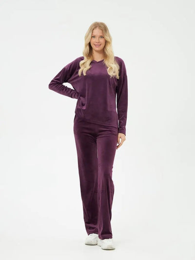 Damen Kuscheliges Lounge-Set mit V-Ausschnitt und weitem Bein Heidi-Mode