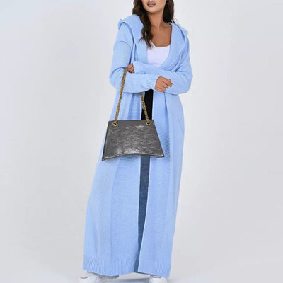 Damen Strickmantel mit Kapuze und seitlichen Taschen Heidi-Mode