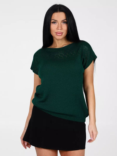 Damen luftiges Strickoberteil mit feiner Lochmusterstruktur und lässigem Schnitt Heidi-Mode