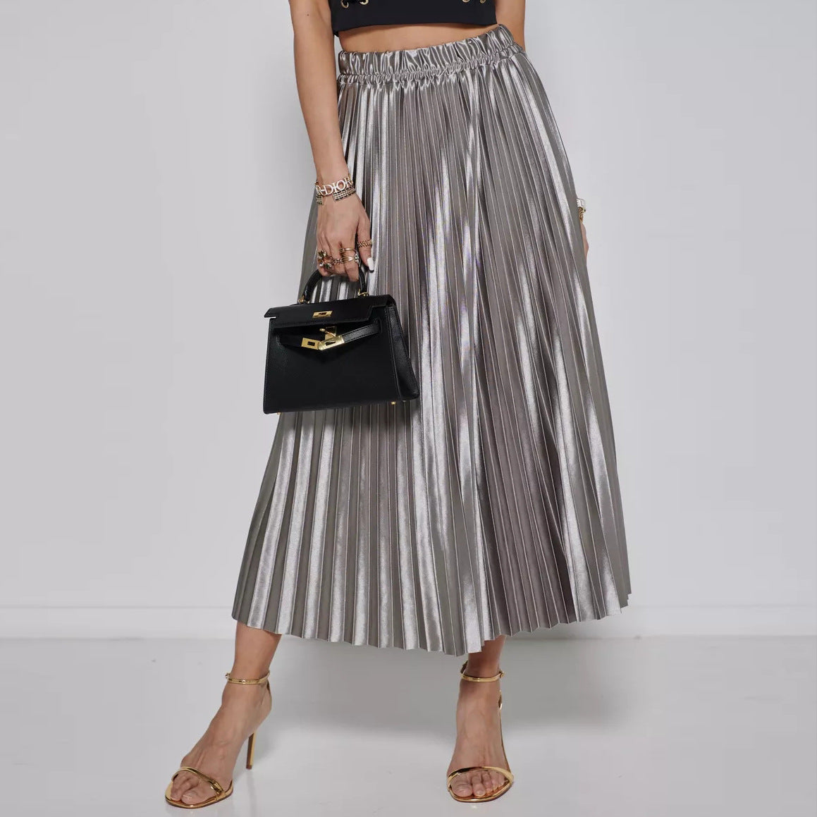 Damen Kombination aus schulterfreiem Oberteil und plissiertem Maxirock Heidi-Mode