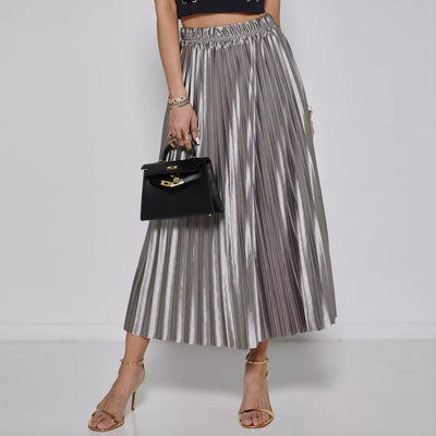 Damen Kombination aus schulterfreiem Oberteil und plissiertem Maxirock Heidi-Mode