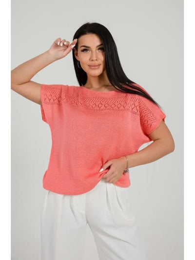 Damen luftiges Strickoberteil mit feiner Lochmusterstruktur und lässigem Schnitt Heidi-Mode