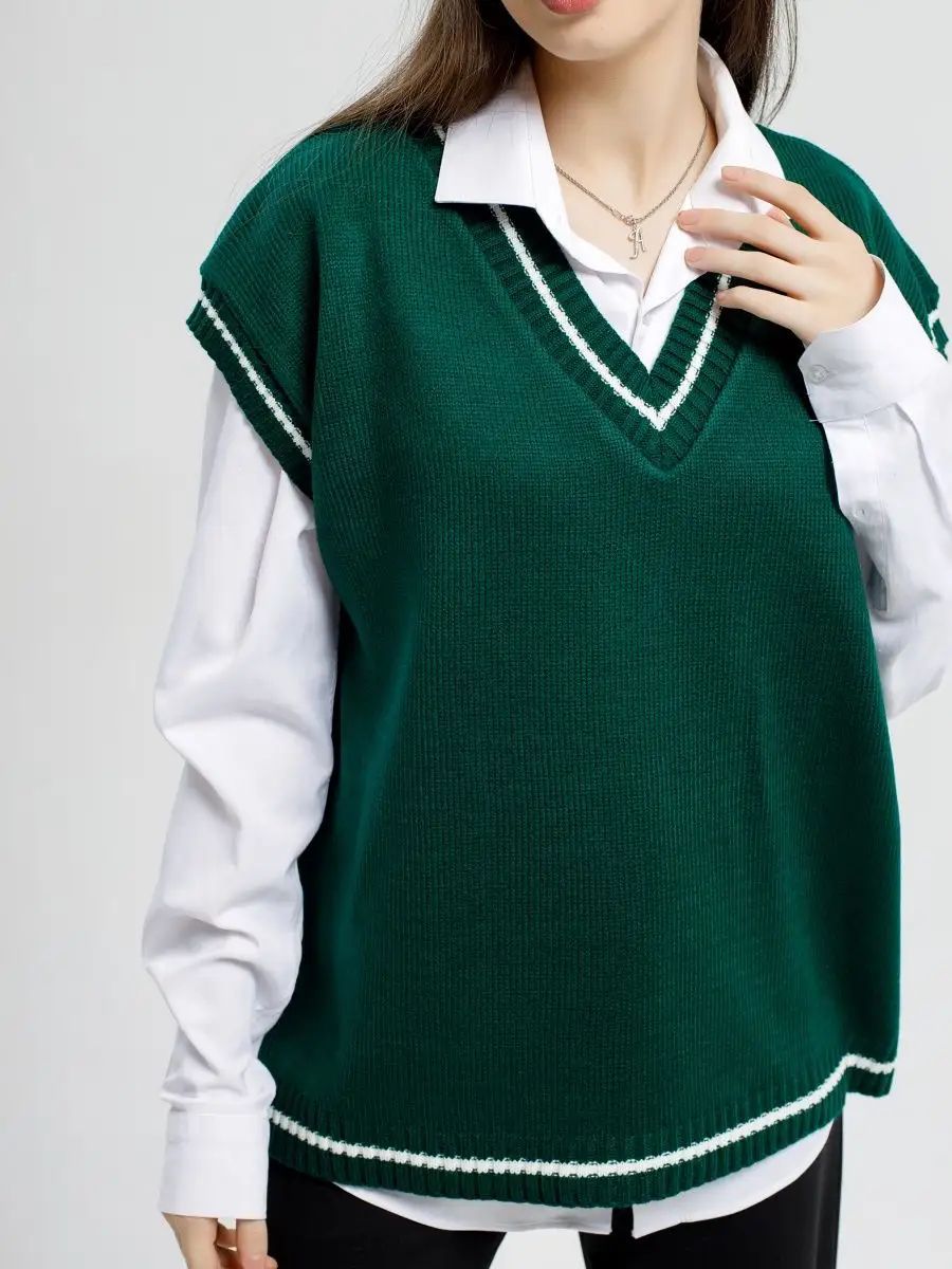 Damen Strickweste mit v-förmigem Ausschnitt und sportlichen Akzenten Heidi-Mode