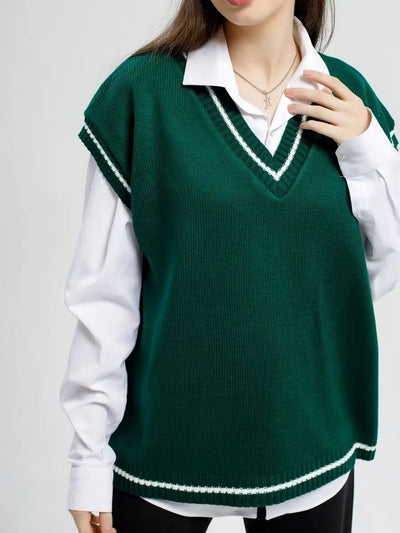 Damen Strickweste mit v-förmigem Ausschnitt und sportlichen Akzenten Heidi-Mode