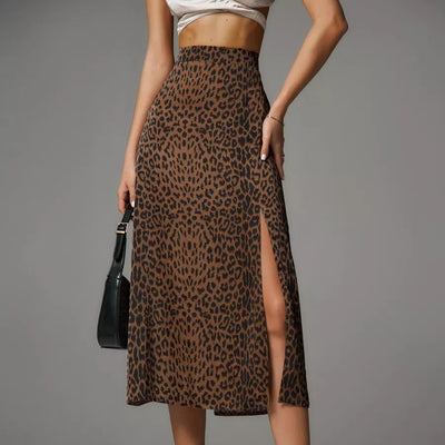 Damen Midirock mit sexy Schlitz und edlem Leoprint Heidi-Mode