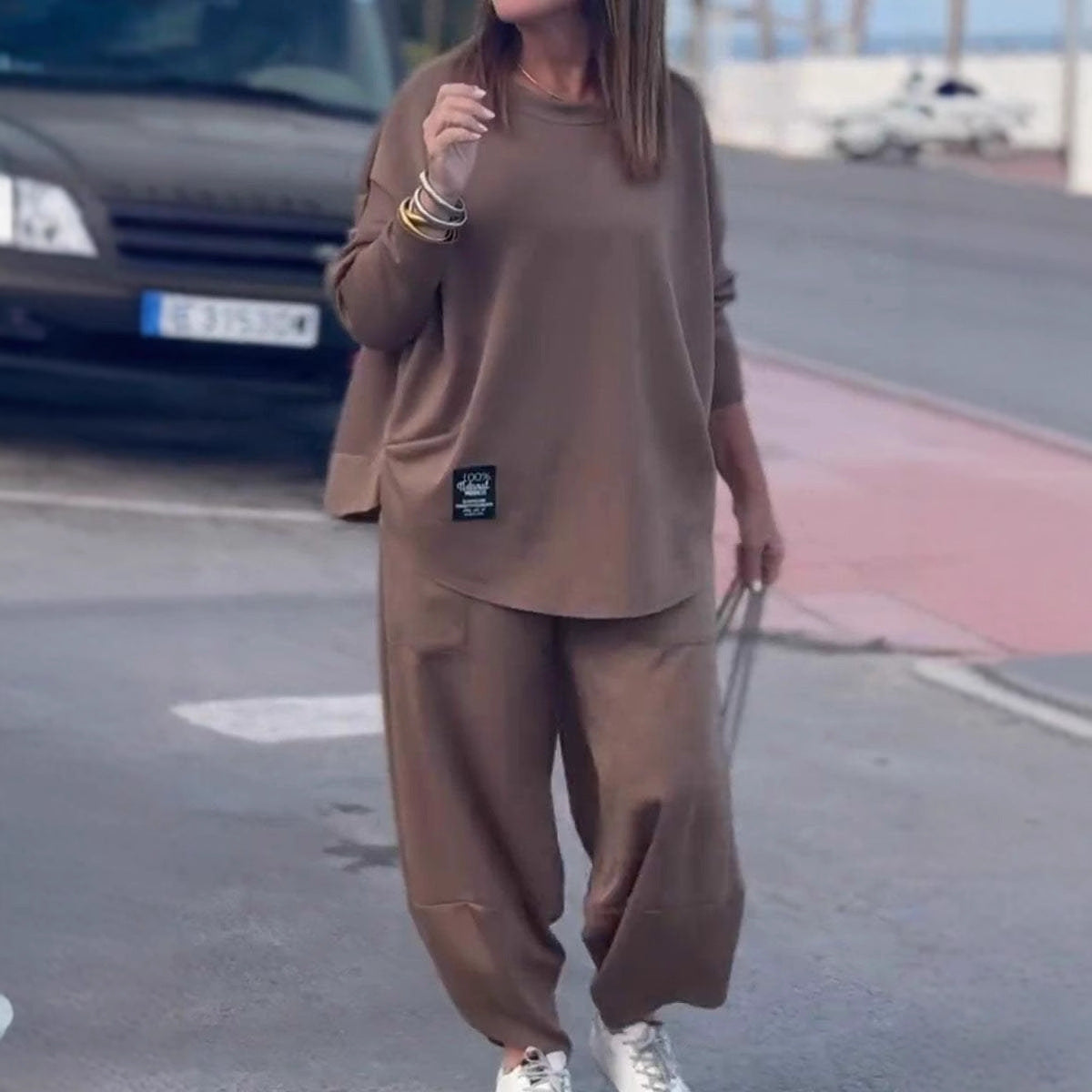 Damen lässiges Lounge-Set mit weit geschnittenem Oberteil und komfortabler Hose Heidi-Mode